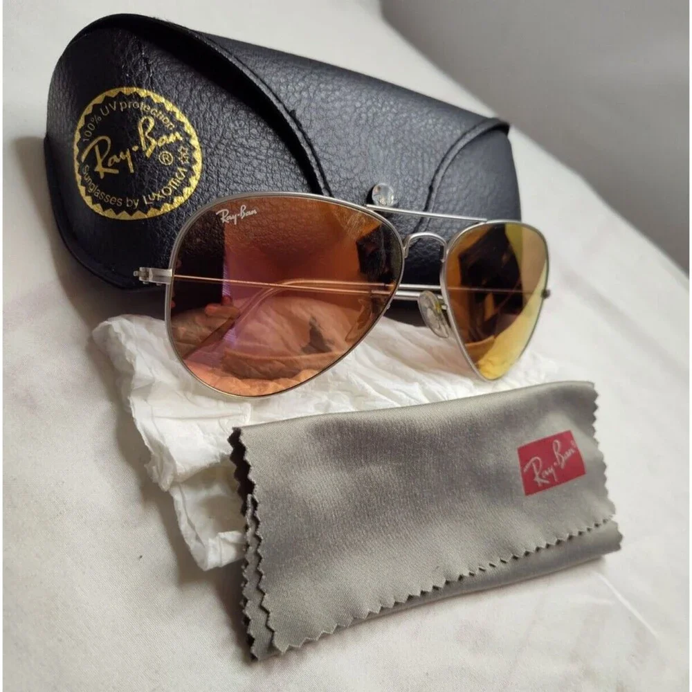 Ray Ban RB3025 Aviator Silver Metal Reflective Lens 58/14/135 w/Case  made Italy